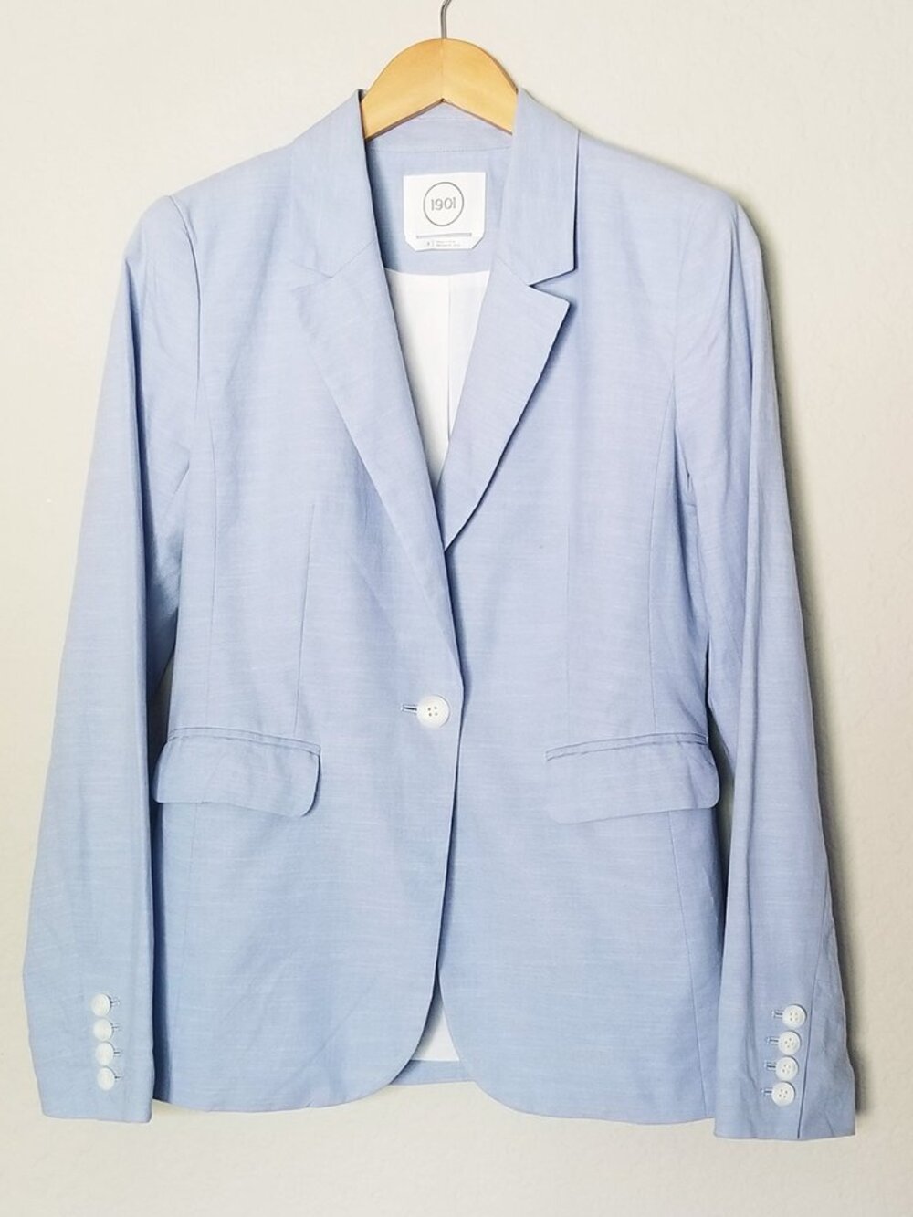 Nordstrom 1901 Pastel Light Blue Single Button 100% Cotton Blazer Size 8 Preppy